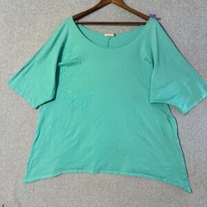 Chalet 2X Turquoise Butterfly Embossed Dolman Sleeve Tunic Top Made in USA